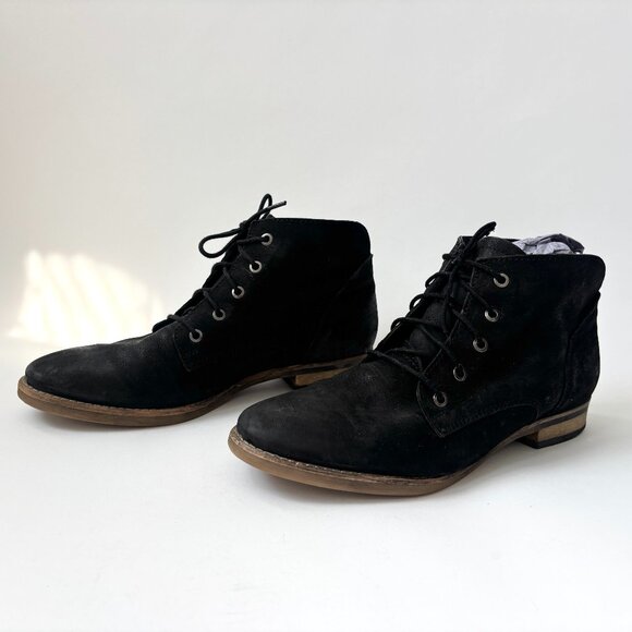 Diba Eli Black Genuine Suede Leather Lace Up Combat Ankle Booties / Boots - sz 9 - Picture 1 of 14